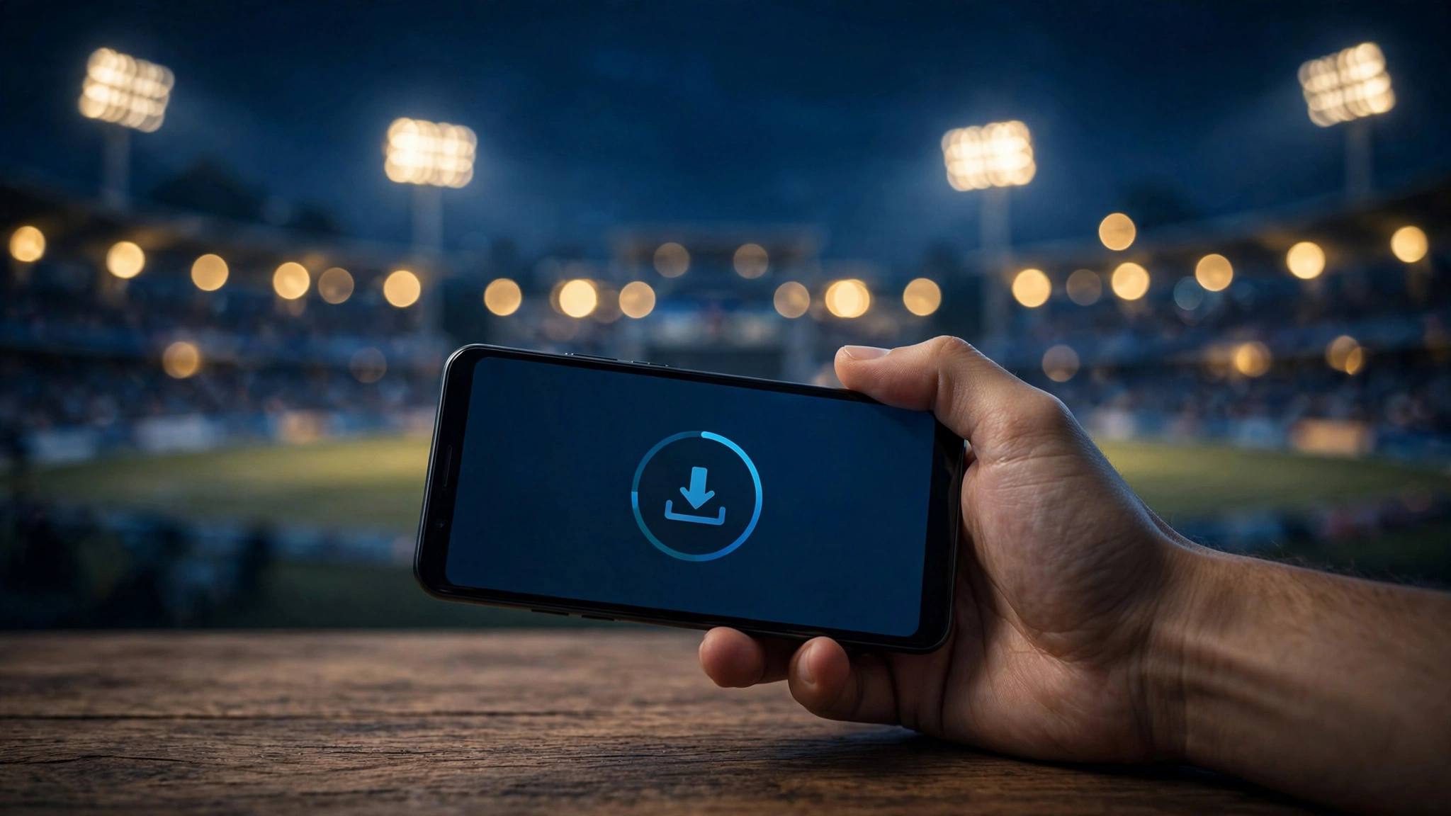 Hand holding an Android phone while installing the Cricfy TV APK — step-by-step installation guide